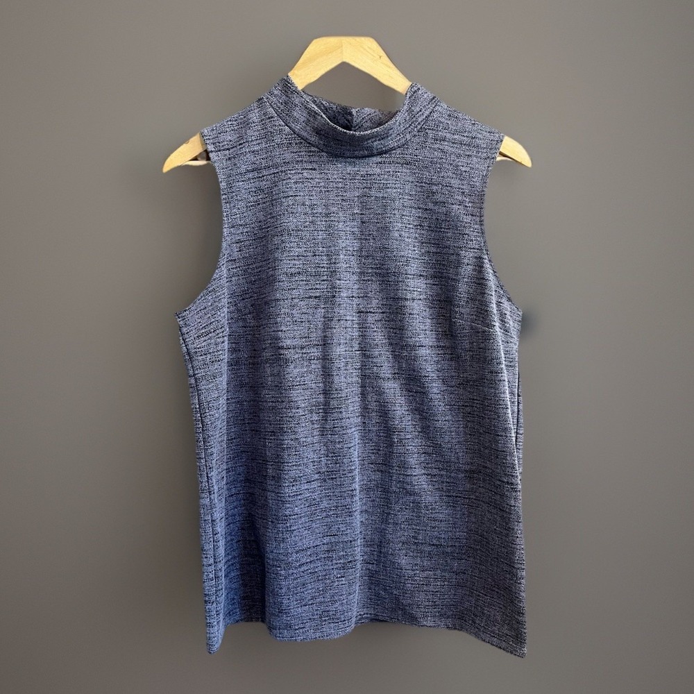 Gap Mock Neck Top Womens Large Purple Grey Space Dye Sleeveless Knit Shell